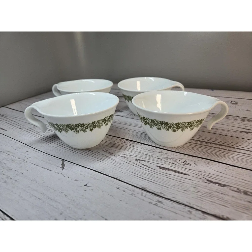 4 Vintage Corelle Corning Crazy Daisy Spring Blossom Hook Handle Coffee Tea Cups